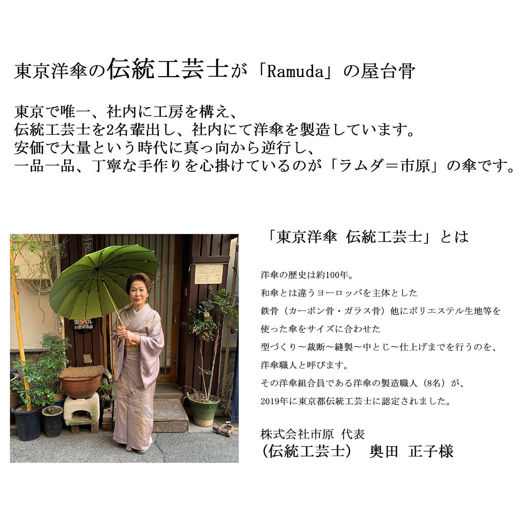 【当店限定品】Ramuda 漆塗り 折り畳み傘 ワイドストライプ 耐風骨 折りたたみ傘 58cm 漆寒竹大曲 ラムダ 甲州織 HM2005-BROWN
