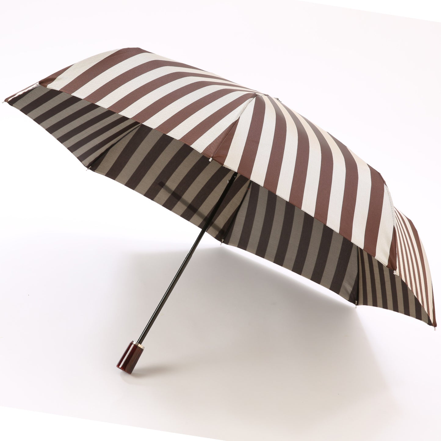 【当店限定品】Ramuda　漆塗り 折り畳み傘 ワイドストライプ  耐風骨 折りたたみ傘  58cm 漆寒竹大曲 ラムダ 甲州織  HM2005-BROWN