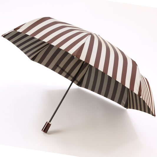 【当店限定品】Ramuda　漆塗り 折り畳み傘 ワイドストライプ  耐風骨 折りたたみ傘  58cm 漆寒竹大曲 ラムダ 甲州織  HM2005-BROWN