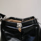 ◆【Natural long wooden handle SET】Dulles bag horizontal type M size Y7【LIGHT】Black