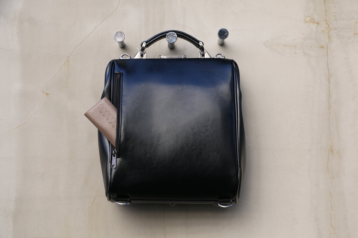 ◆Dulles Bag S size lacquered wooden handle SET Y9 [LIGHT] Black