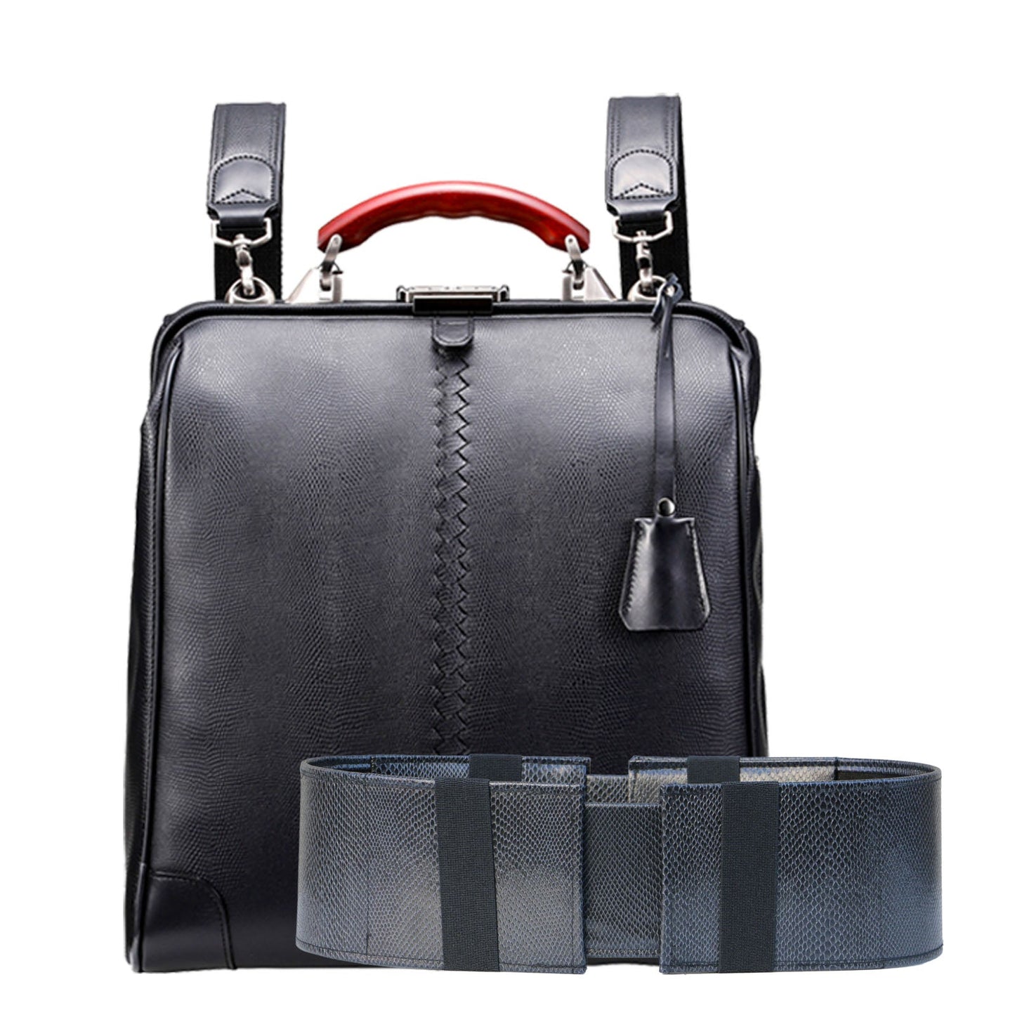 ◆Toyooka Bags Certified Dulles Bag with Genuine Leather, Large Size, Lizard, Bag Bones Set, YK3 [LIZARD] Black