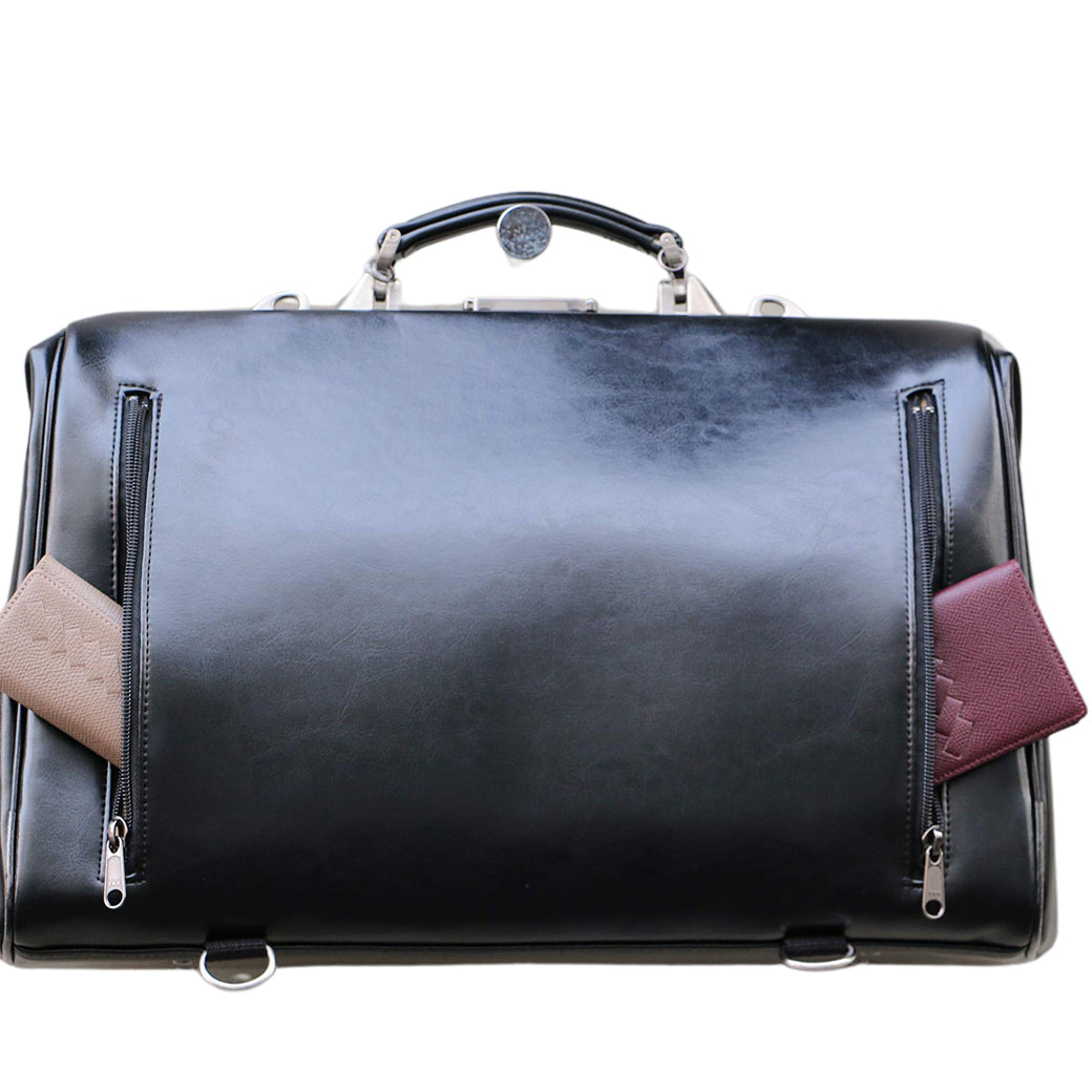 ◆【Natural long wooden handle SET】Dulles bag horizontal type M size Y7【LIGHT】Black