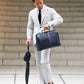 ◆【Karin Long Wooden Handle SET】Dulles Bag Horizontal M Size Y7【LIGHT】Navy