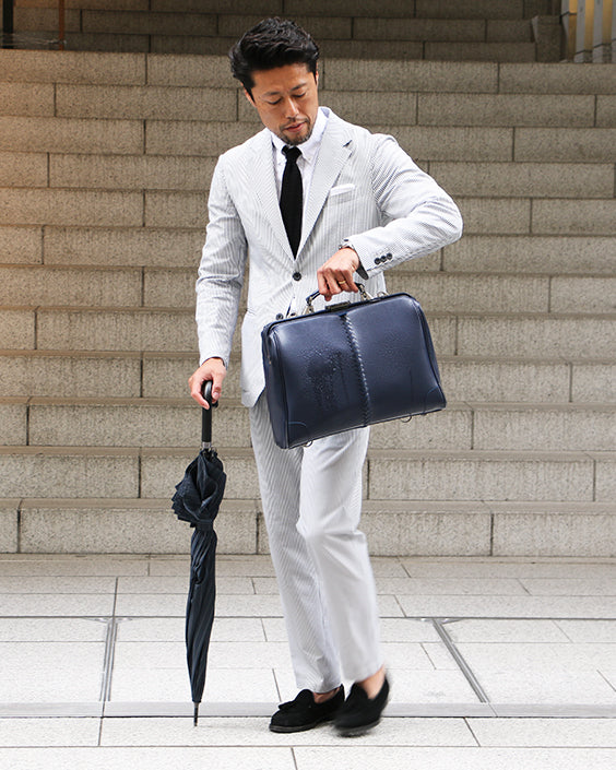 ◆【Lacquer-painted KIJIRO Long SET】Dulles bag, horizontal, M size, Y7【LIGHT】Navy