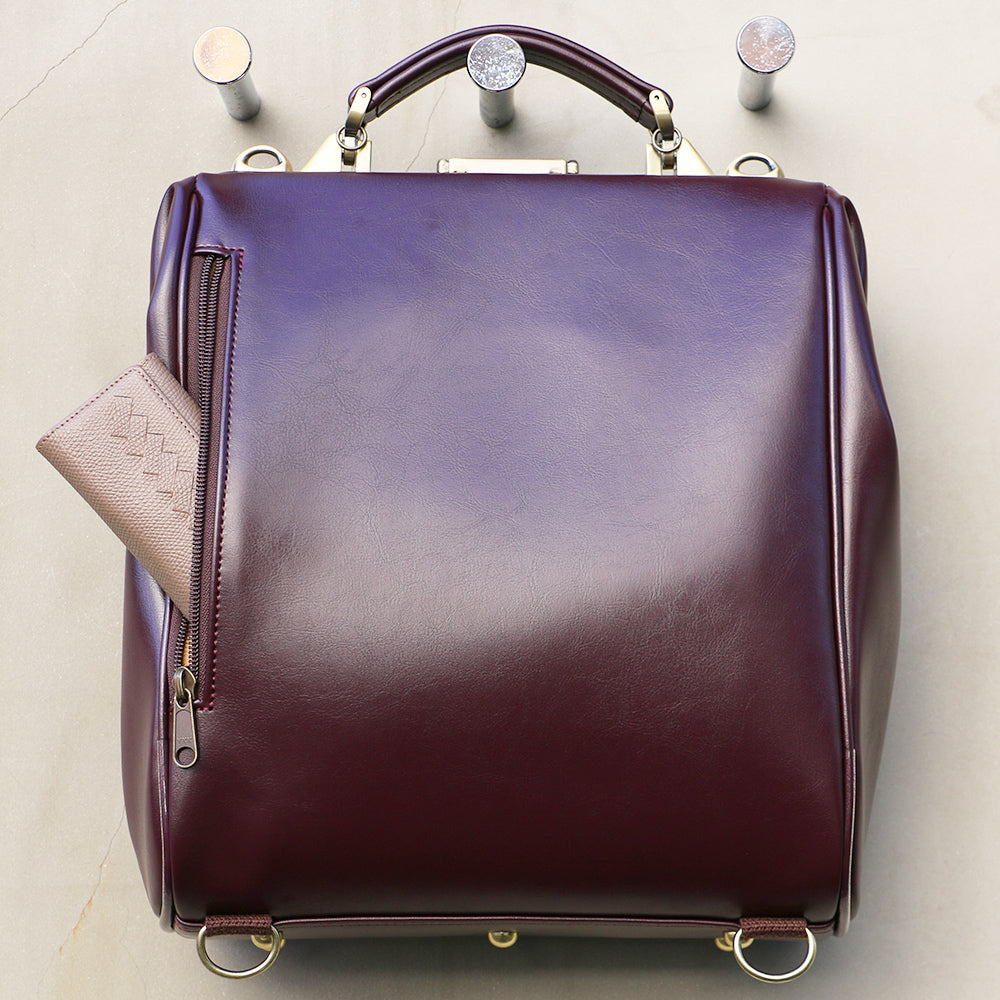 ◆Dulles Bag S size lacquered wooden handle SET Y9 [LIGHT] Burgundy