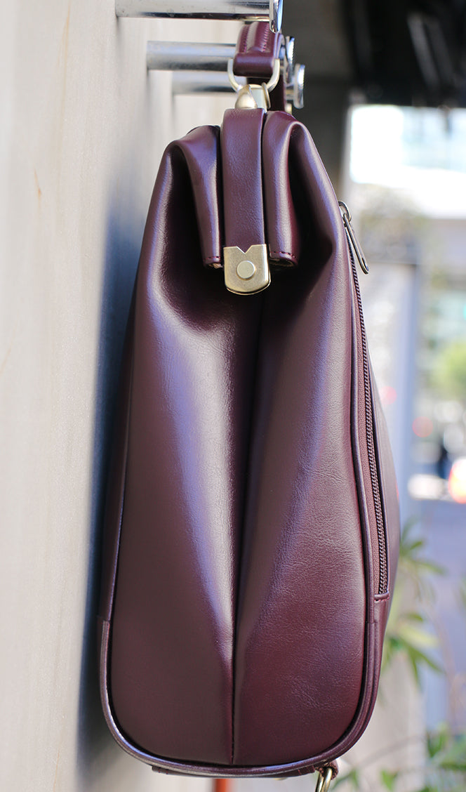 ◆Dulles Bag S size lacquered wooden handle SET Y9 [LIGHT] Burgundy