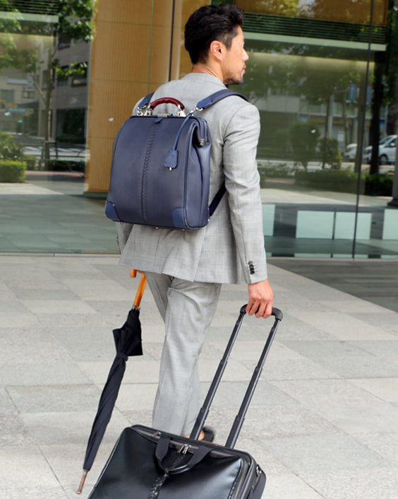 ◆Toyooka Bags Certified [Genuine Leather Handle SET] Dulles Bag Toyooka Bags L Size YK3 [LIZARD] Navy