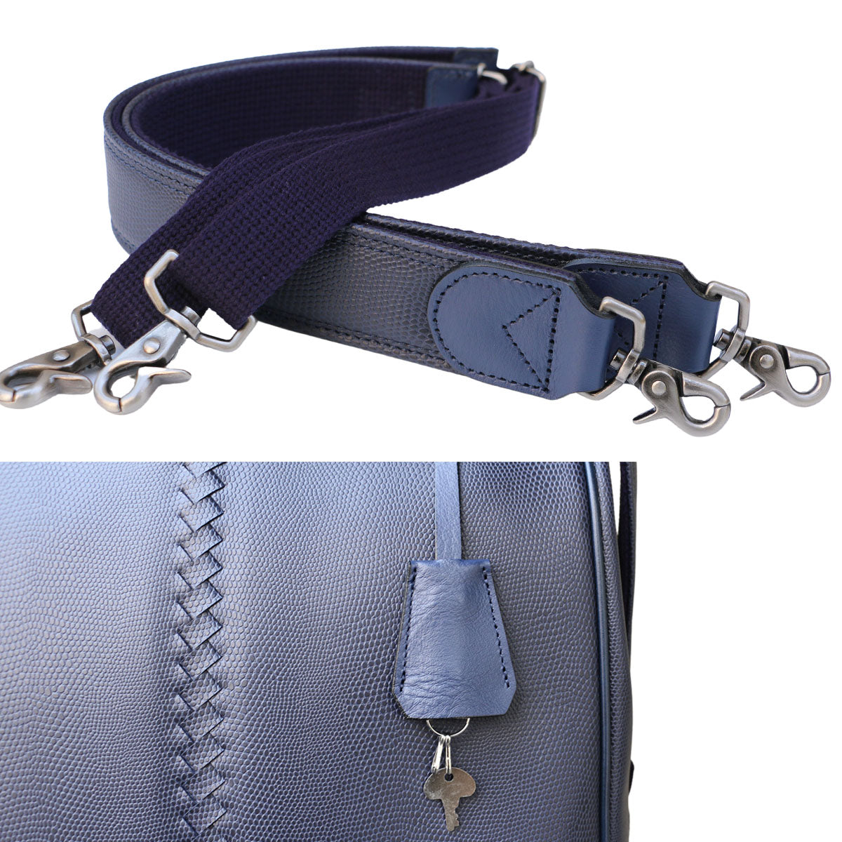 ◆Toyooka Bags Certified [Genuine Leather Handle SET] Dulles Bag Toyooka Bags L Size YK3 [LIZARD] Navy