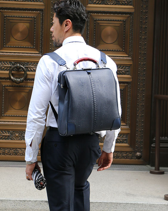 ◆Toyooka Bags Certified [Lacquer Painted Wooden Handle SET] Dulles Bag Toyooka Bags M Size YK3M [LIZARD] Navy